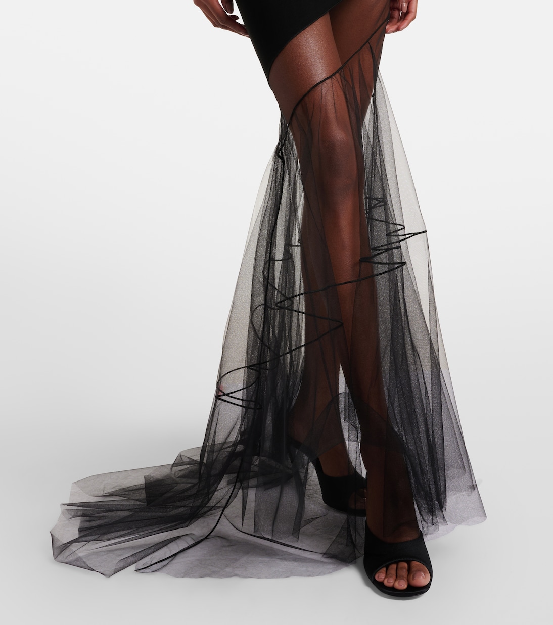 Asymmetric draped sheer maxi dress | Nensi Dojaka