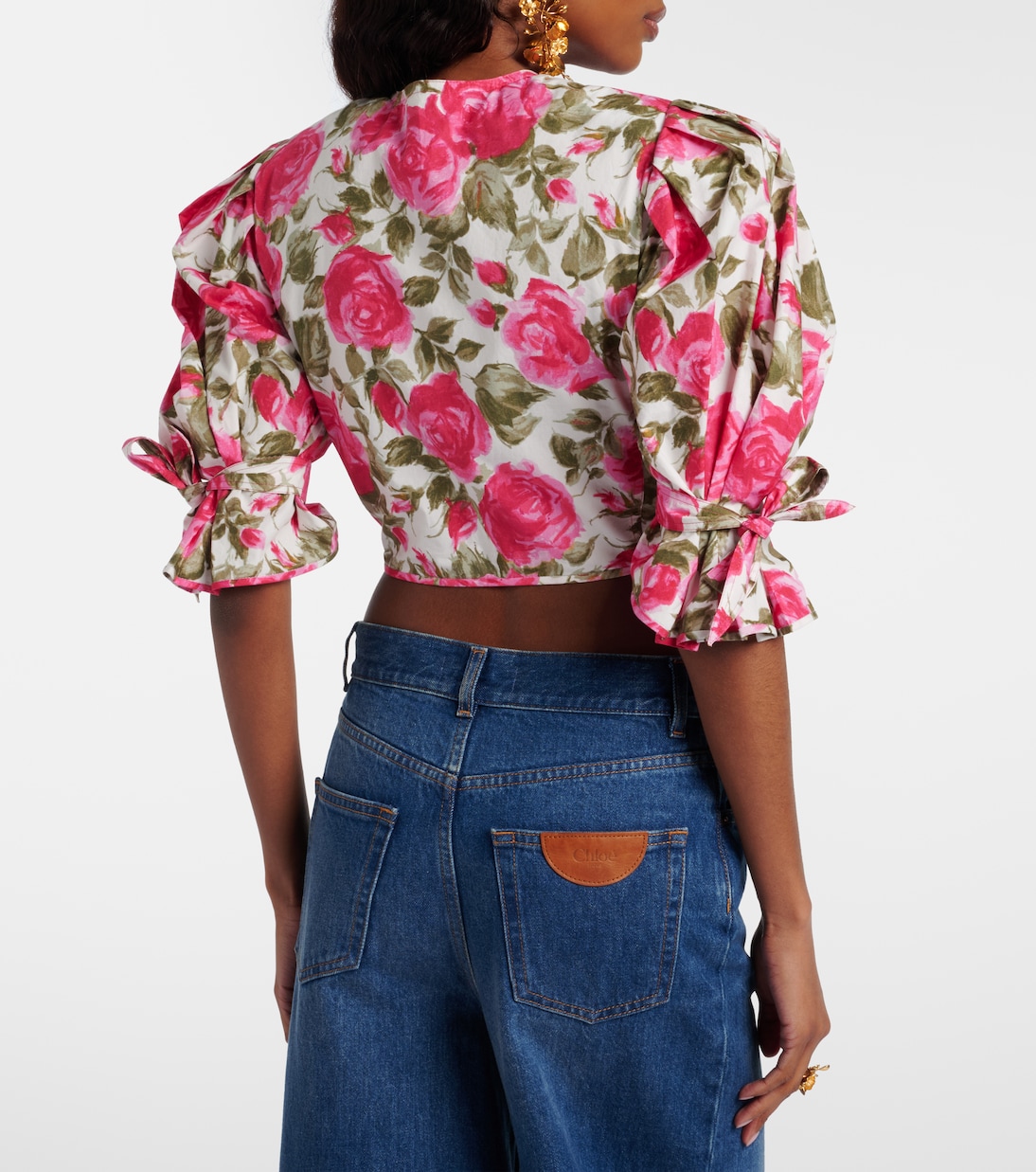 Floral cropped puff-sleeve cotton blouse | Chloé