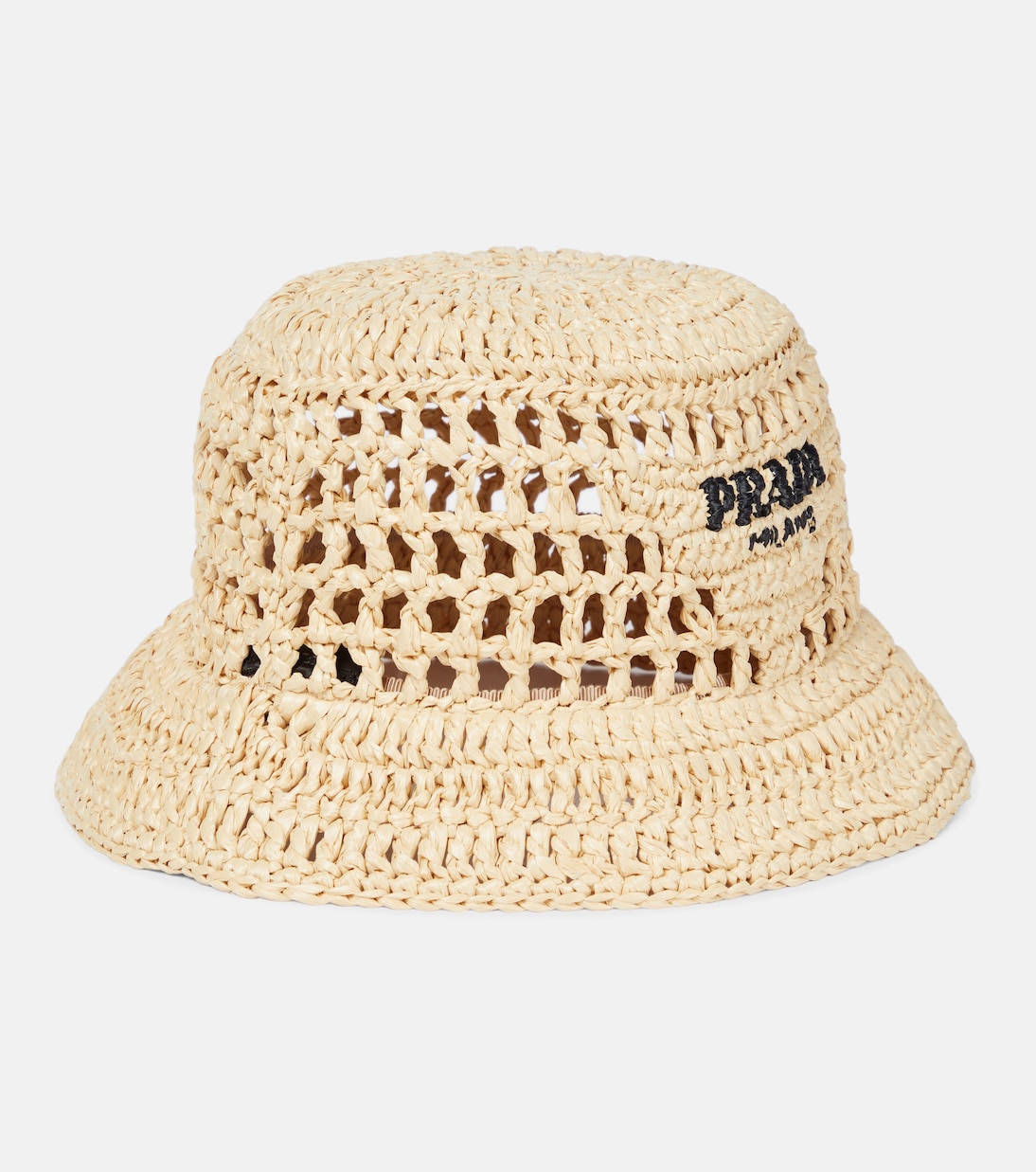 Cappello estivo PRADA in rafia, stile bucket per giovani trendy