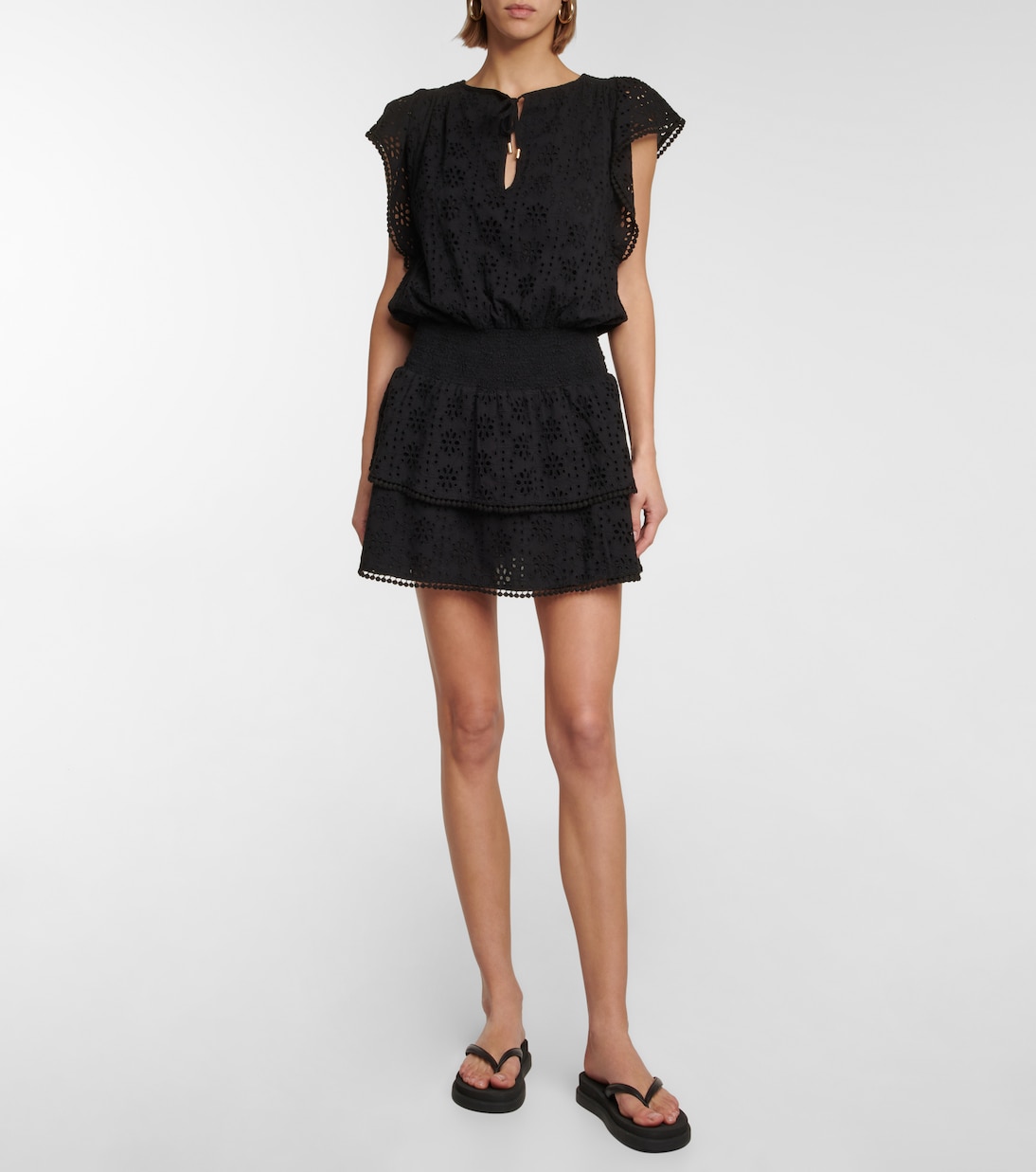 Vestido corto Keri de algodón con bordado inglés | Melissa Odabash