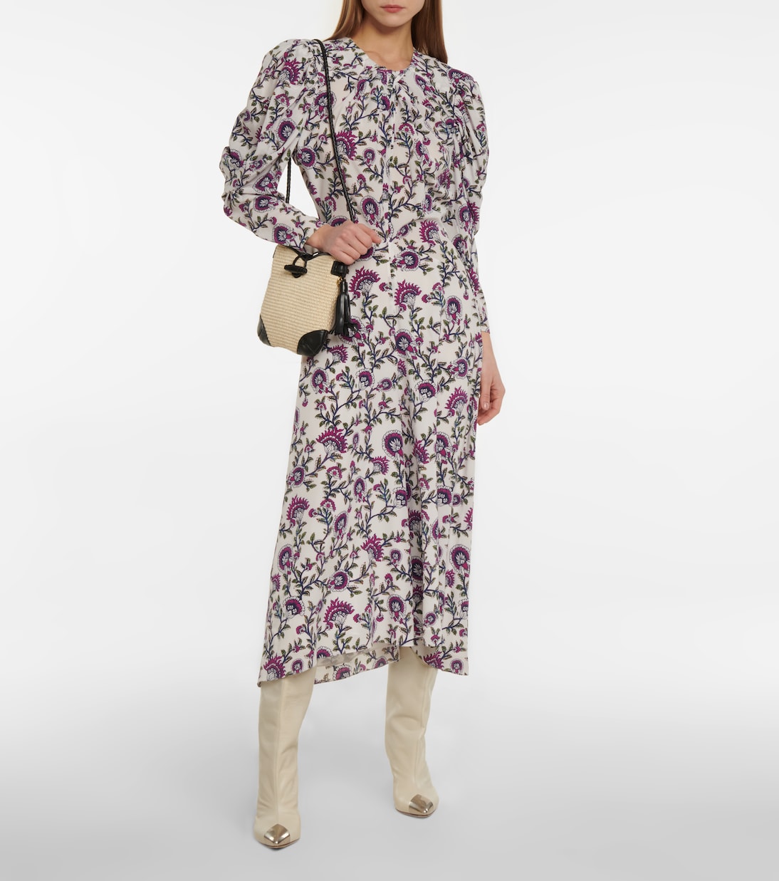 Robe midi Baga en soie mélangée à fleurs | Isabel Marant