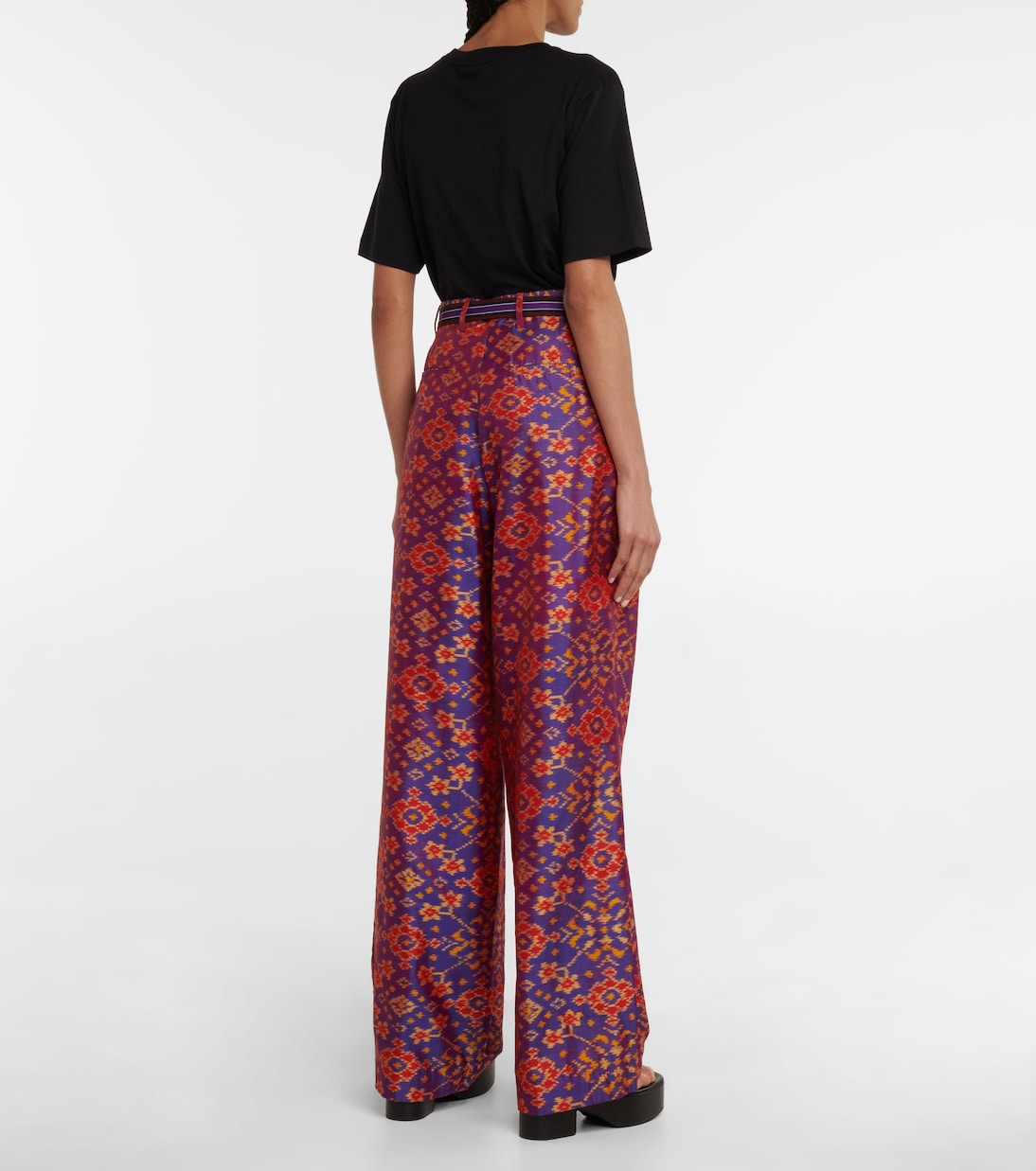 بنطلون بخصر عالي من الحرير بطبعات | Dries Van Noten