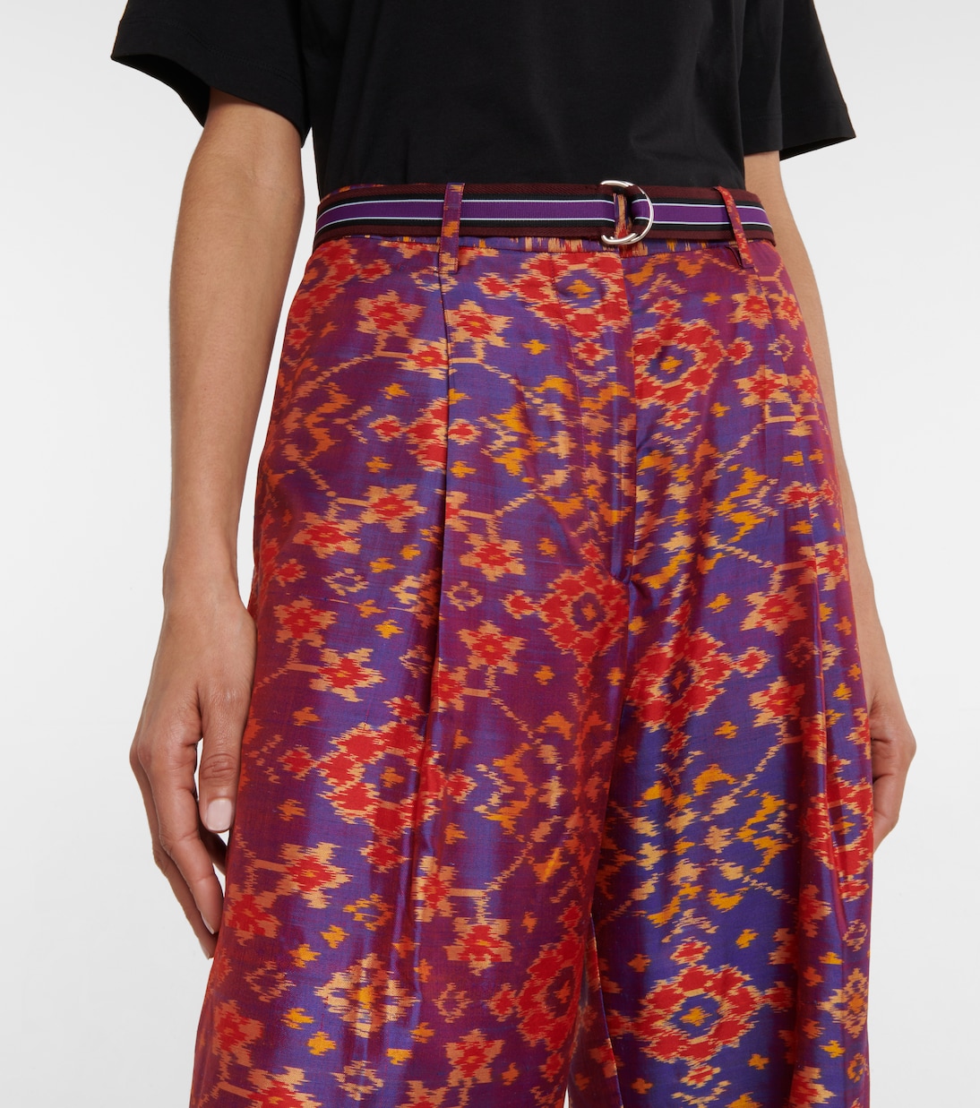 بنطلون بخصر عالي من الحرير بطبعات | Dries Van Noten
