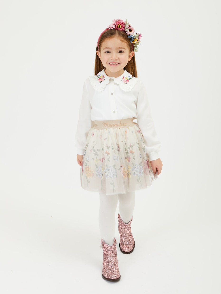 Besticktes Hemd aus Twill | Monnalisa