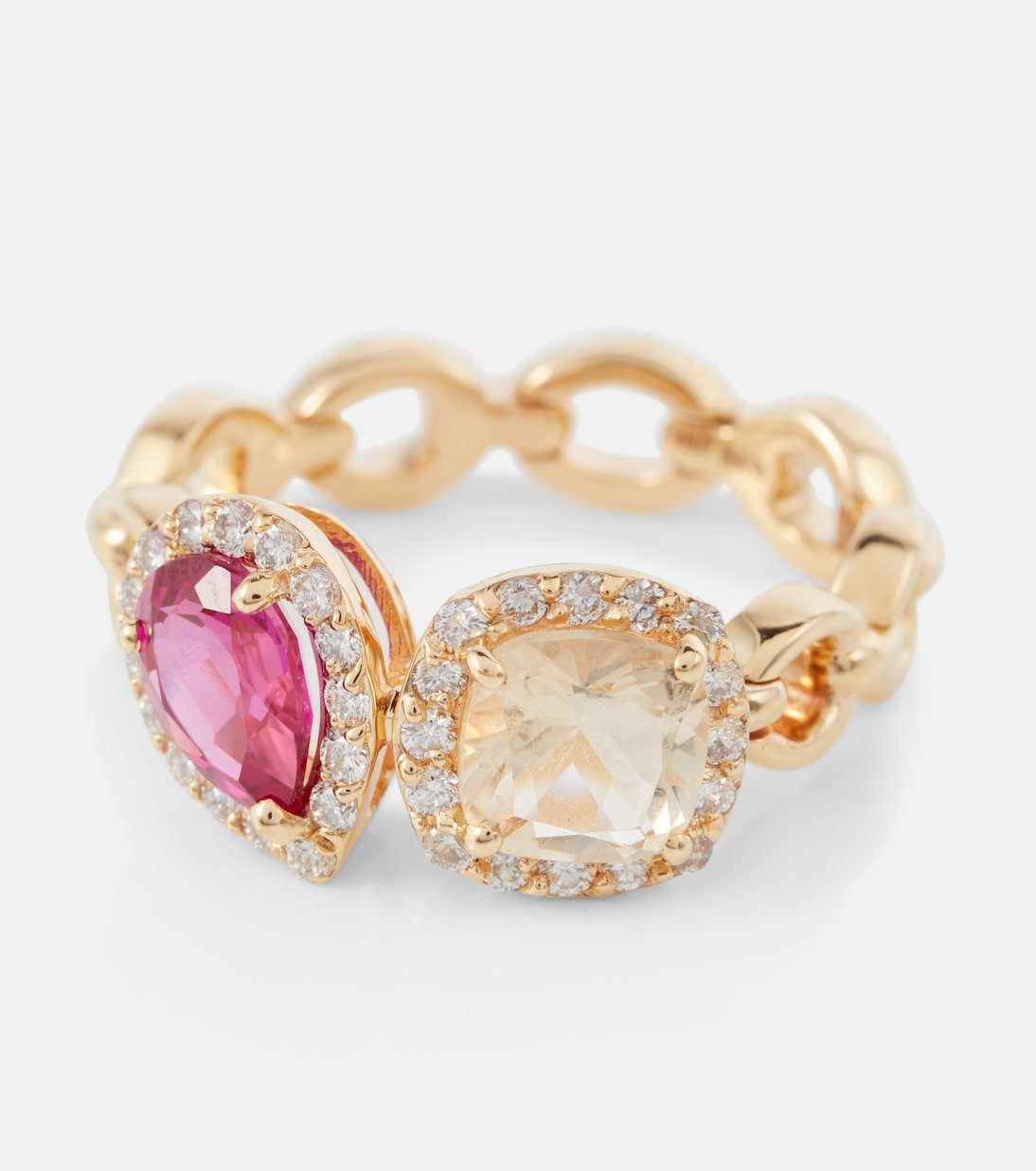 Bague Catena Double en or 18 ct à saphir, rubellite et diamants | Nadine Aysoy