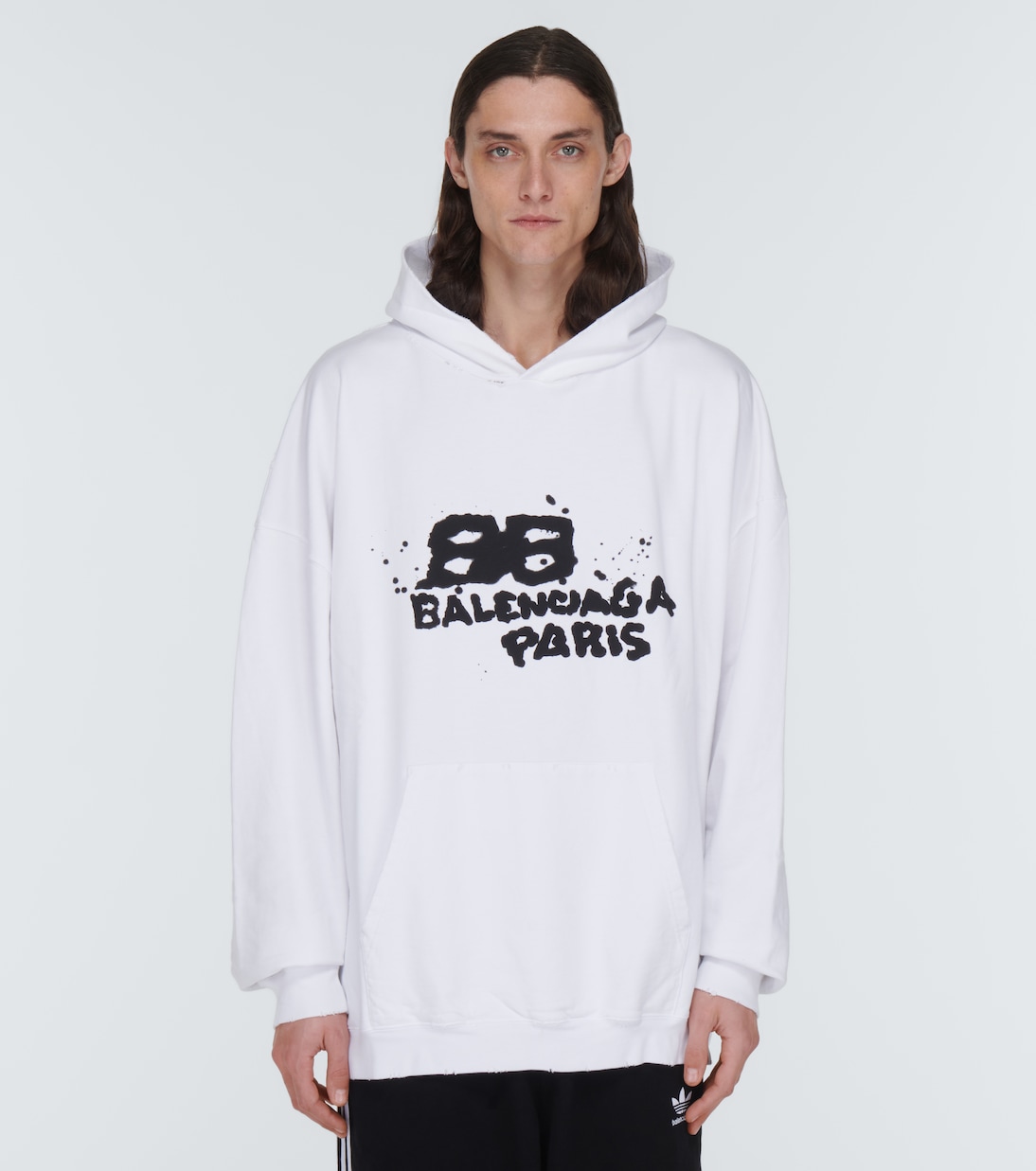 Logo cotton hoodie in white Balenciaga Mytheresa