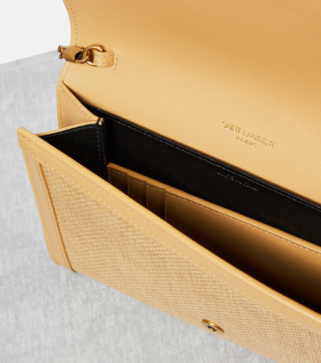 Uptown raffia wallet on chain | Saint Laurent