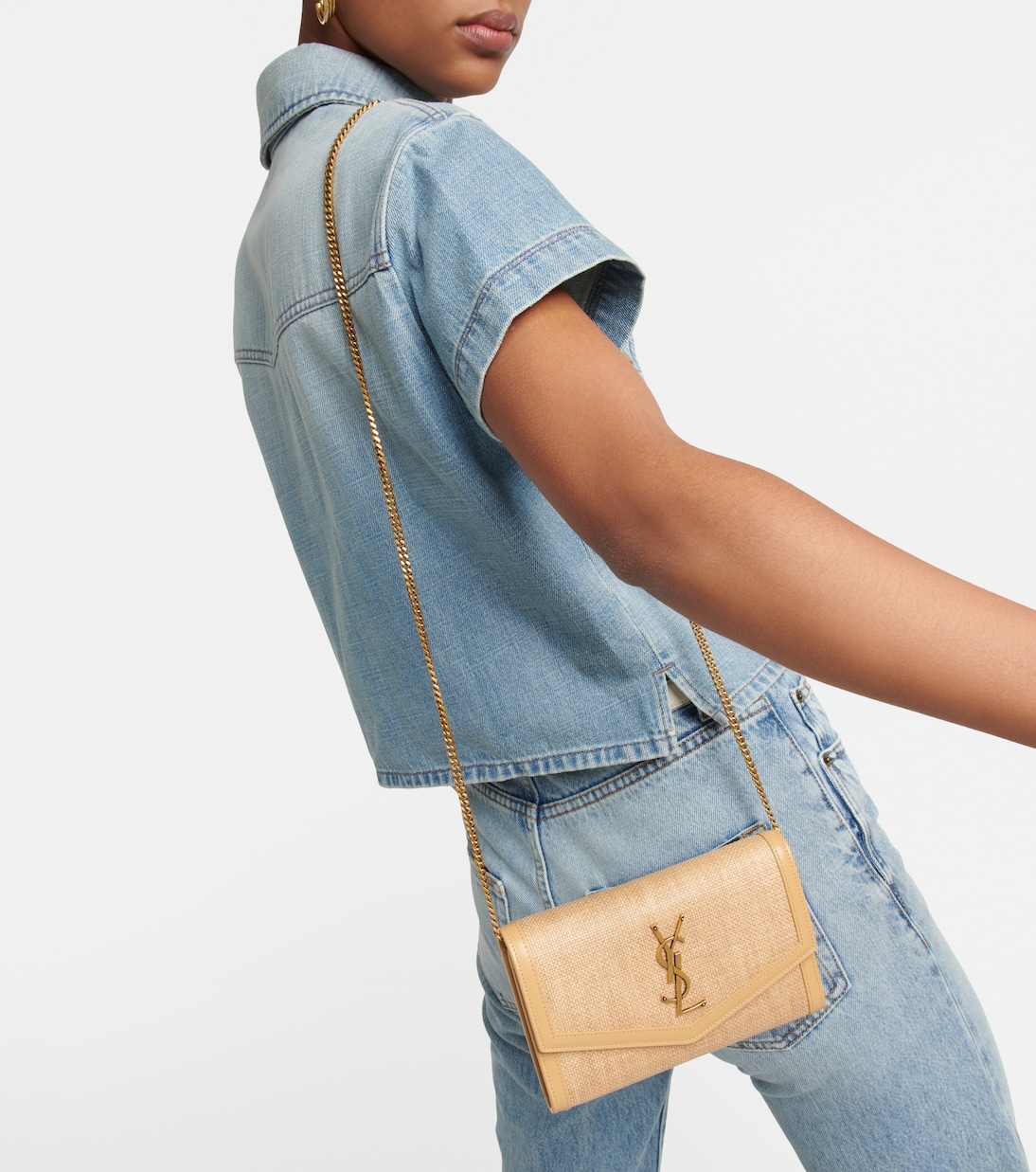 Uptown raffia wallet on chain | Saint Laurent