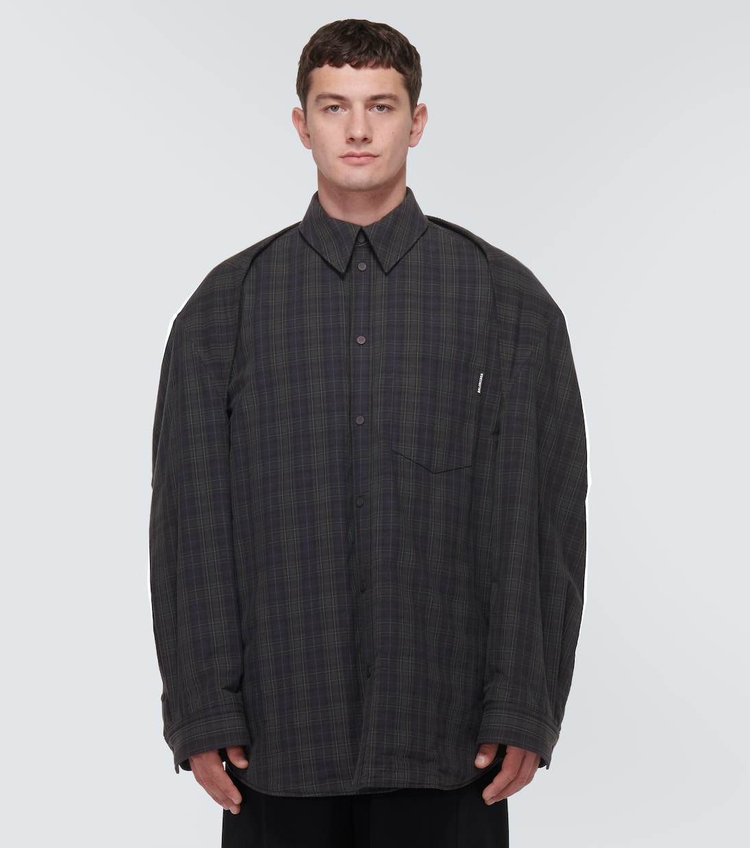 Checked cotton flannel shirt in blue Balenciaga Mytheresa