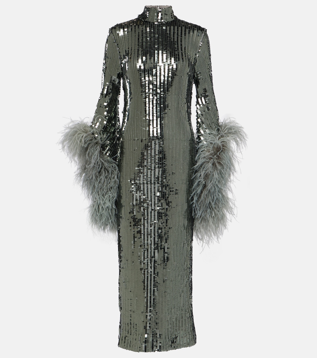 Vestido midi Del Rio de lentejuelas con plumas | Taller Marmo