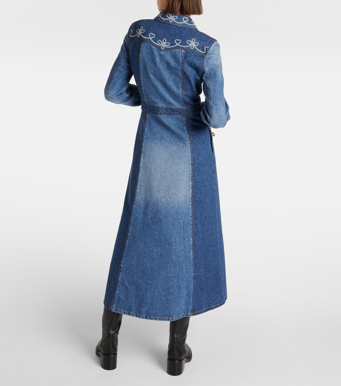 Robe chemise brodée en jean | Chloé