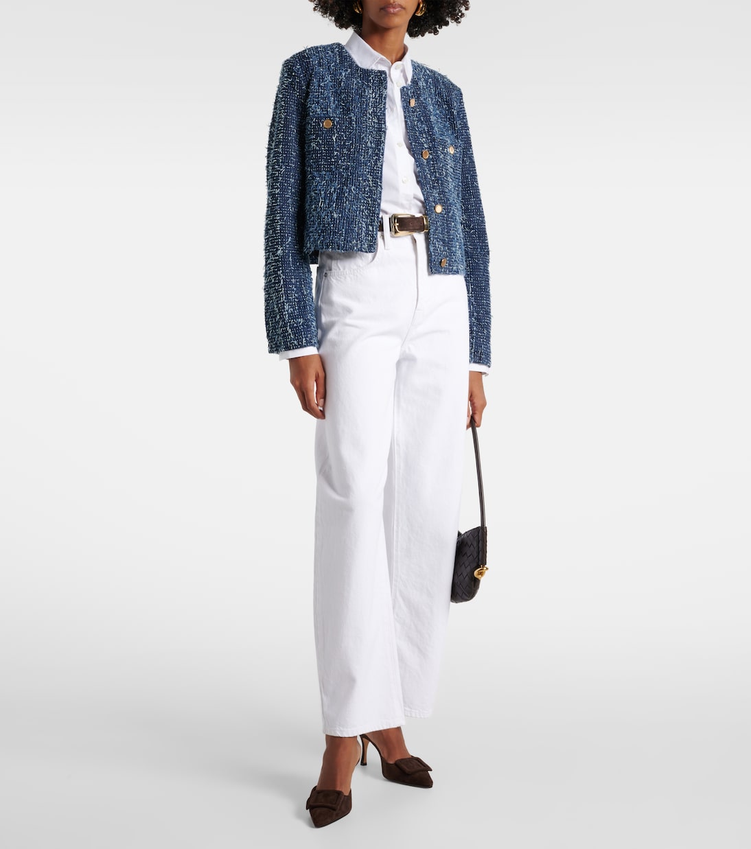Chaqueta cropped de buclé y denim | Frame