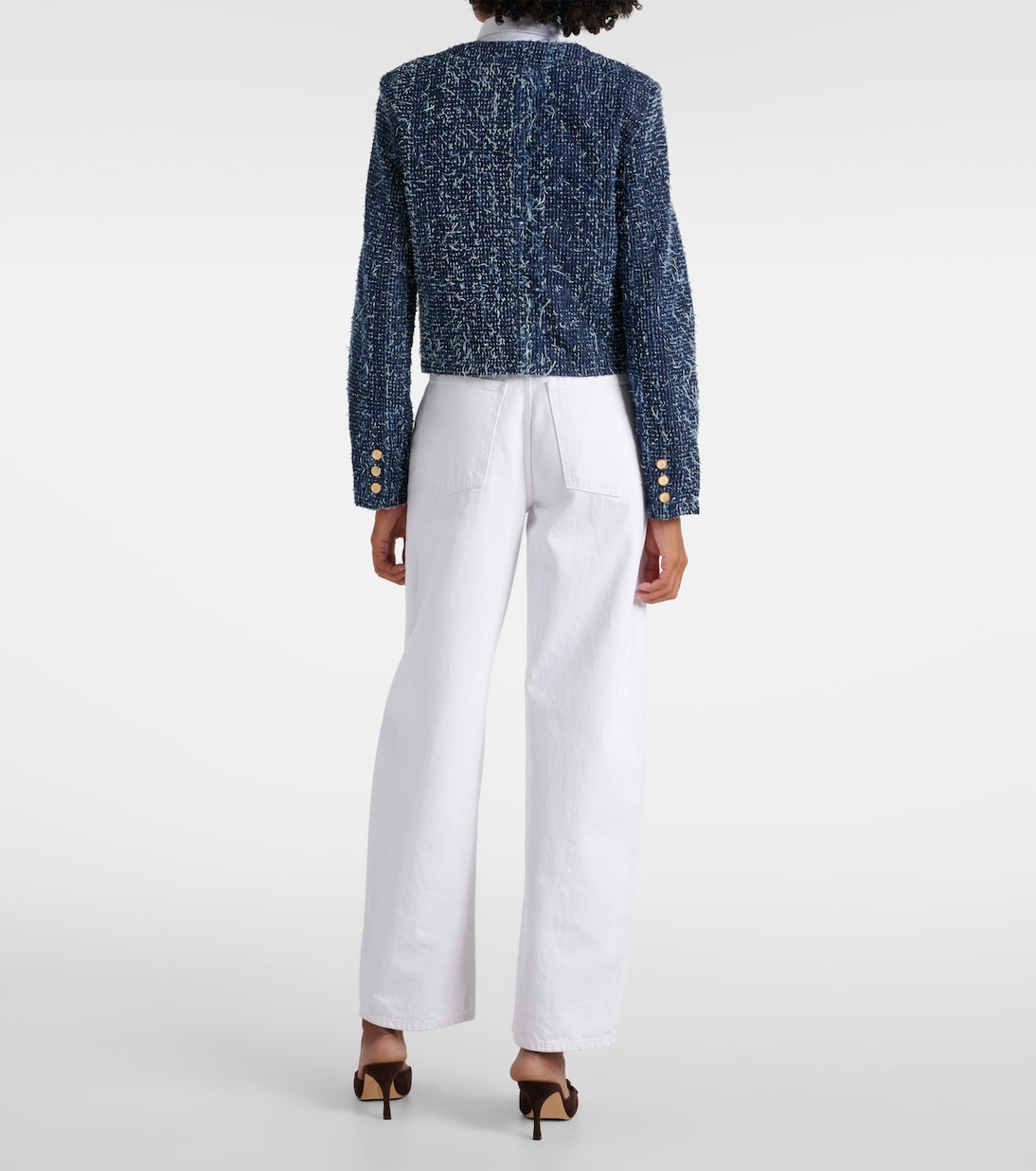 Chaqueta cropped de buclé y denim | Frame