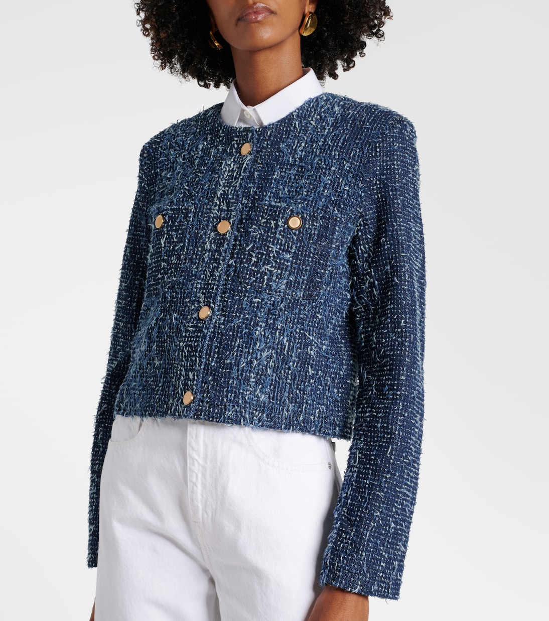 Chaqueta cropped de buclé y denim | Frame