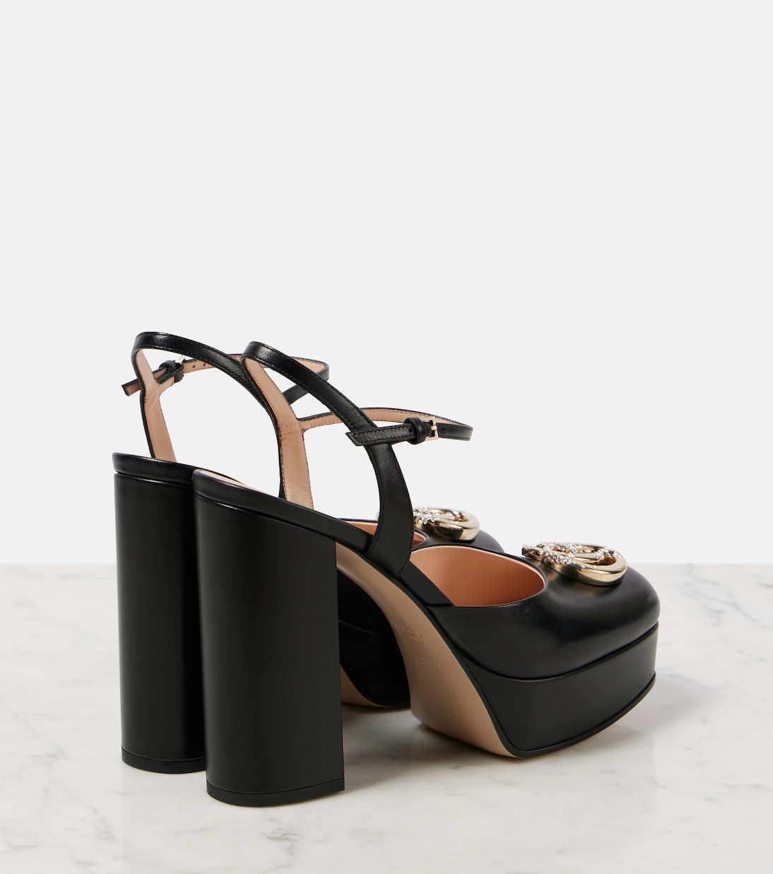 Double G embellished leather platform pumps | Gucci