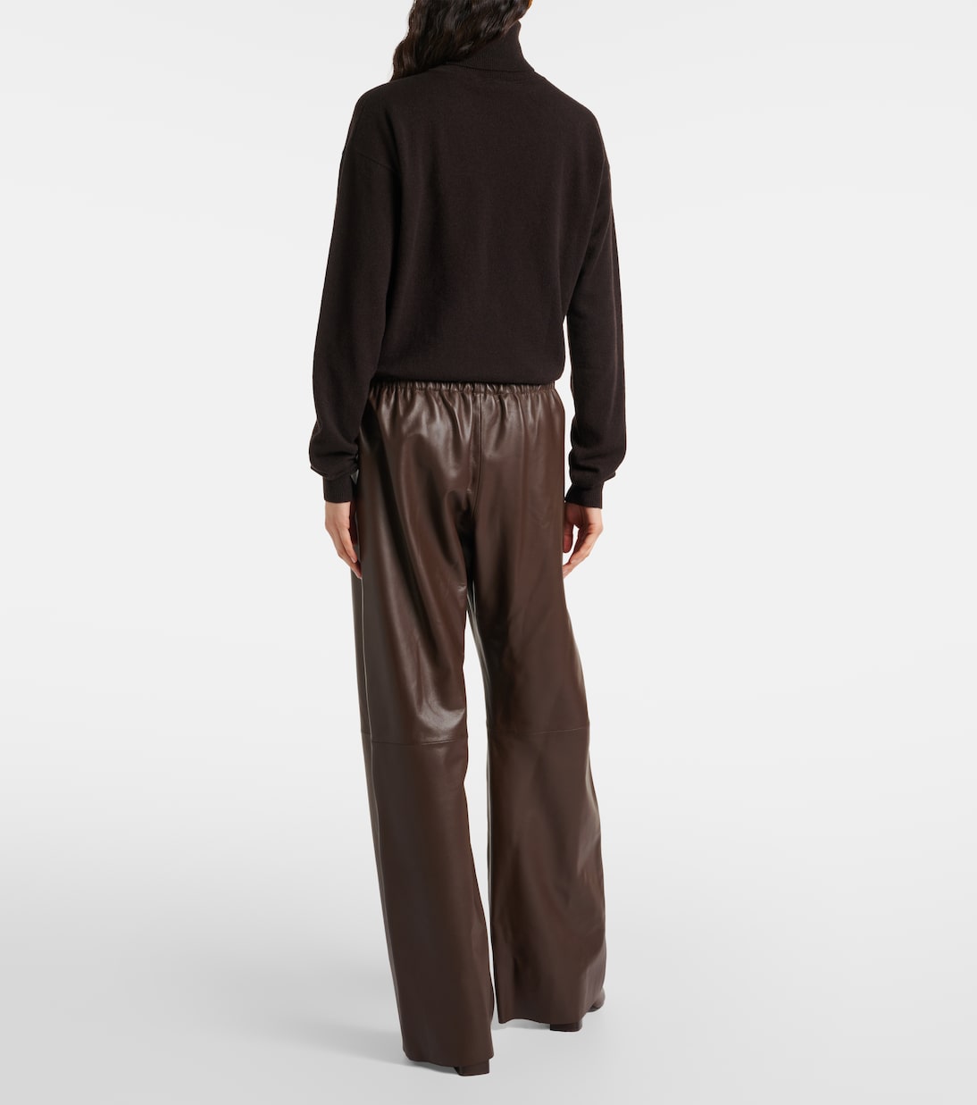 Pantaloni a gamba larga Olan in pelle | Nour Hammour