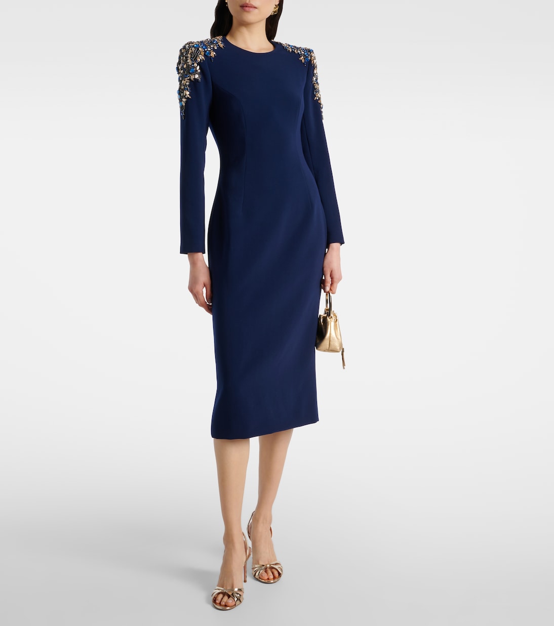 Abito midi Isla in crêpe con cristalli | Jenny Packham