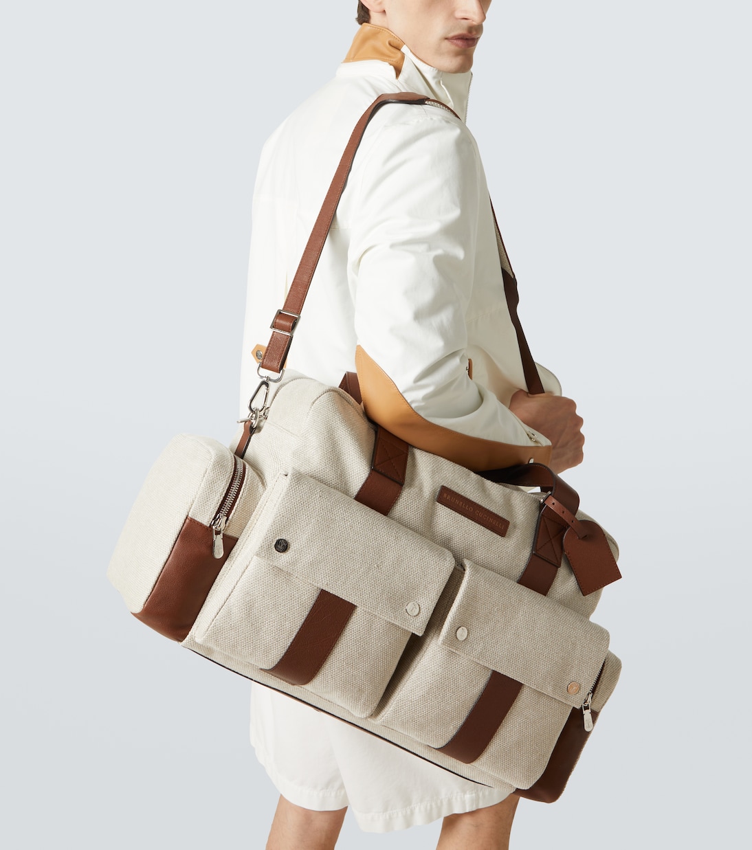 Weekender aus Canvas mit Leder | Brunello Cucinelli