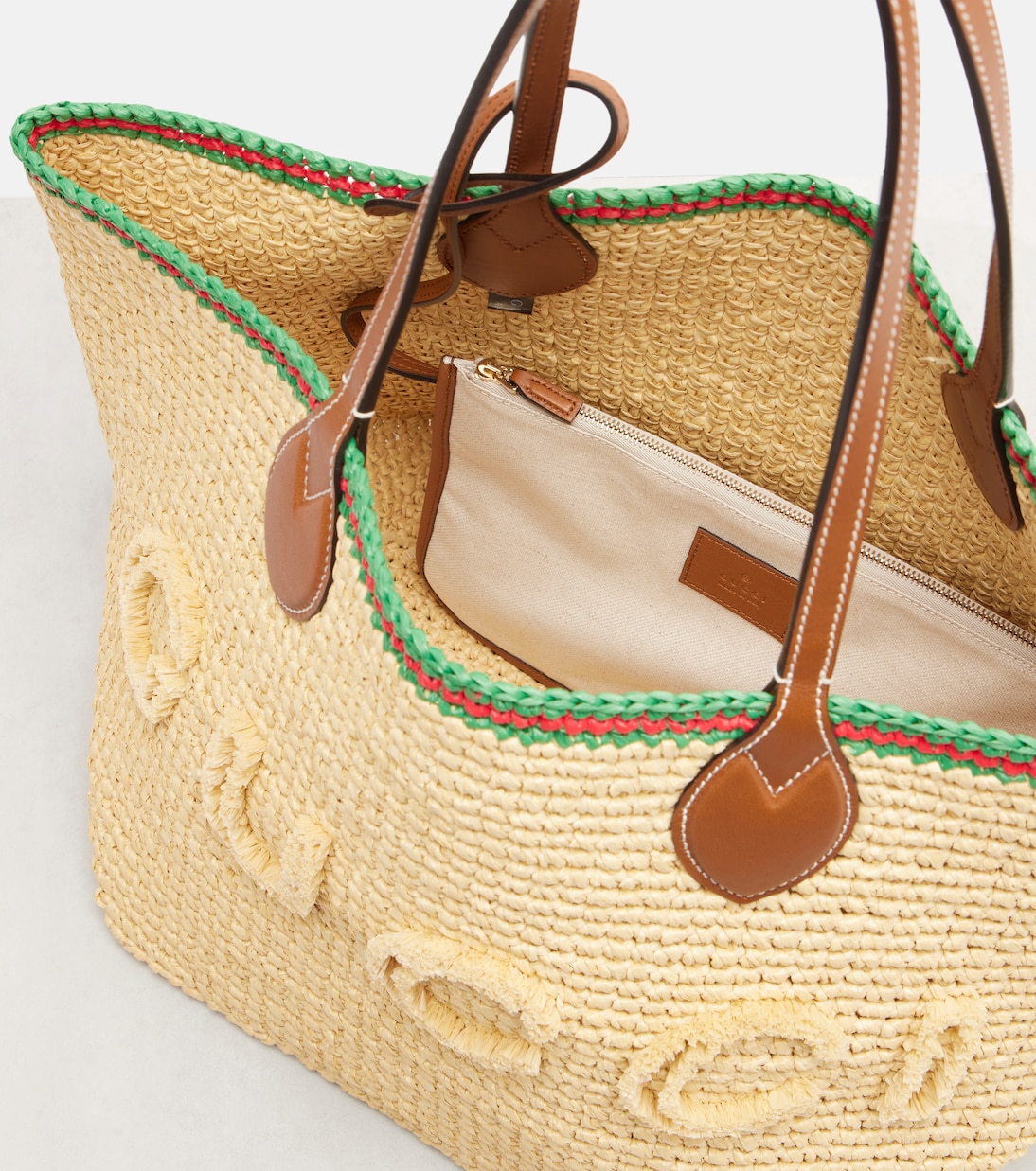 Medium leather-trimmed woven tote bag | Gucci