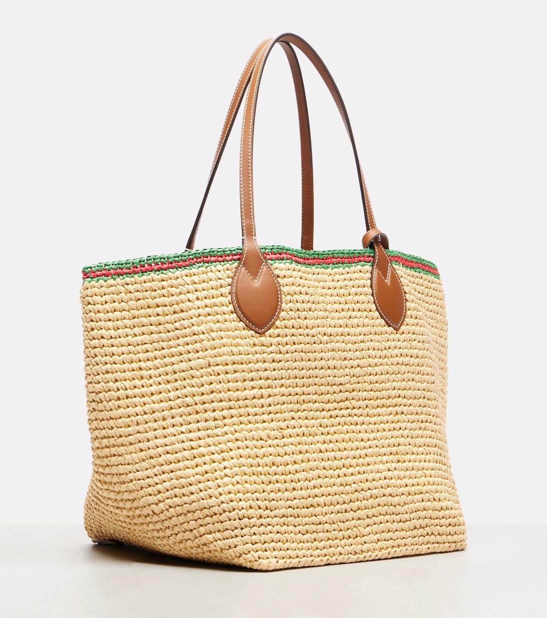 Medium leather-trimmed woven tote bag | Gucci
