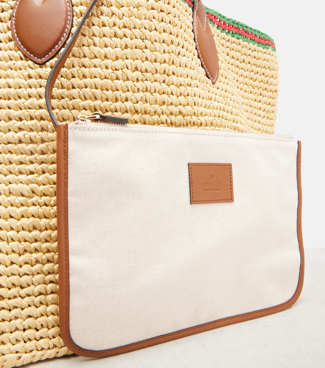 Medium leather-trimmed woven tote bag | Gucci