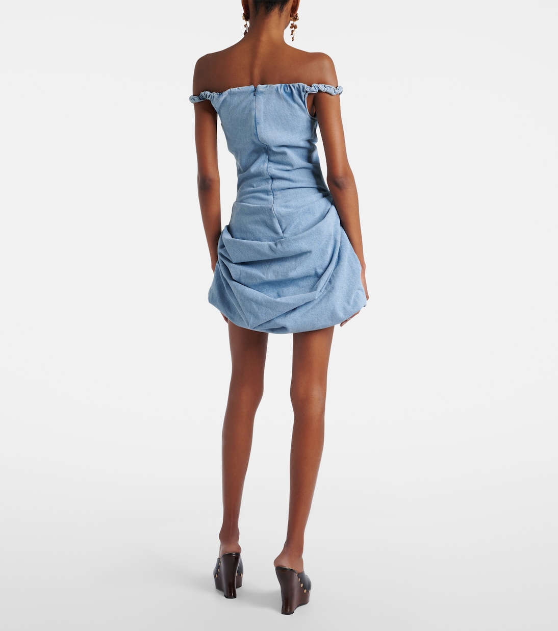 Gathered off-shoulder denim minidress | Magda Butrym