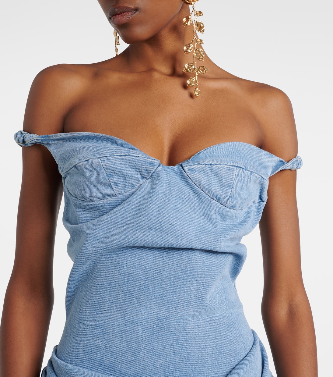 Gathered off-shoulder denim minidress | Magda Butrym