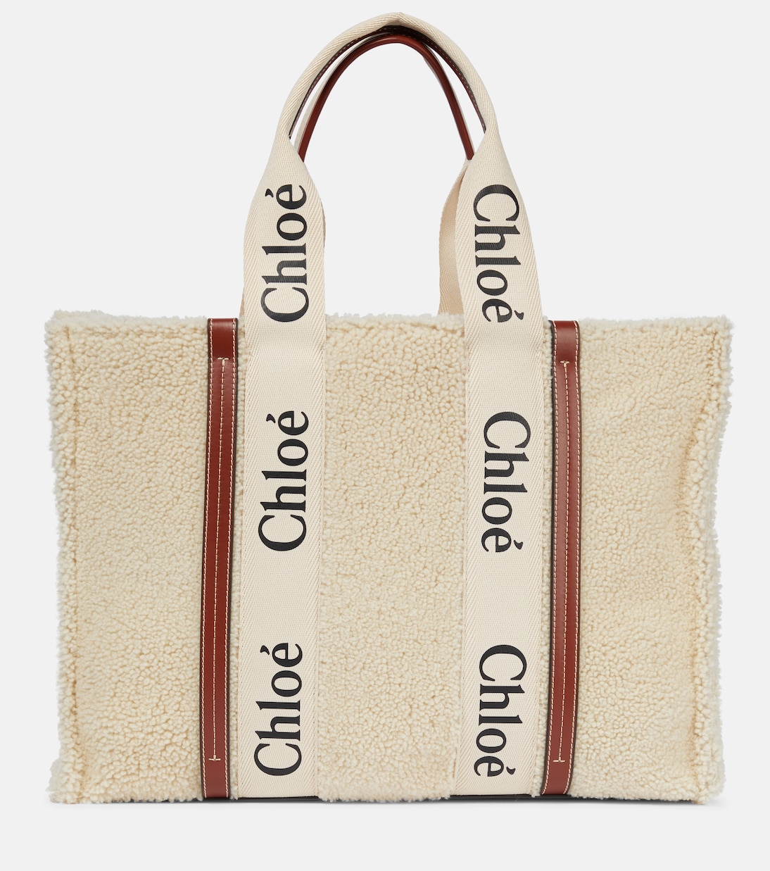 Cabas Large Woody en shearling et cuir | Chloé