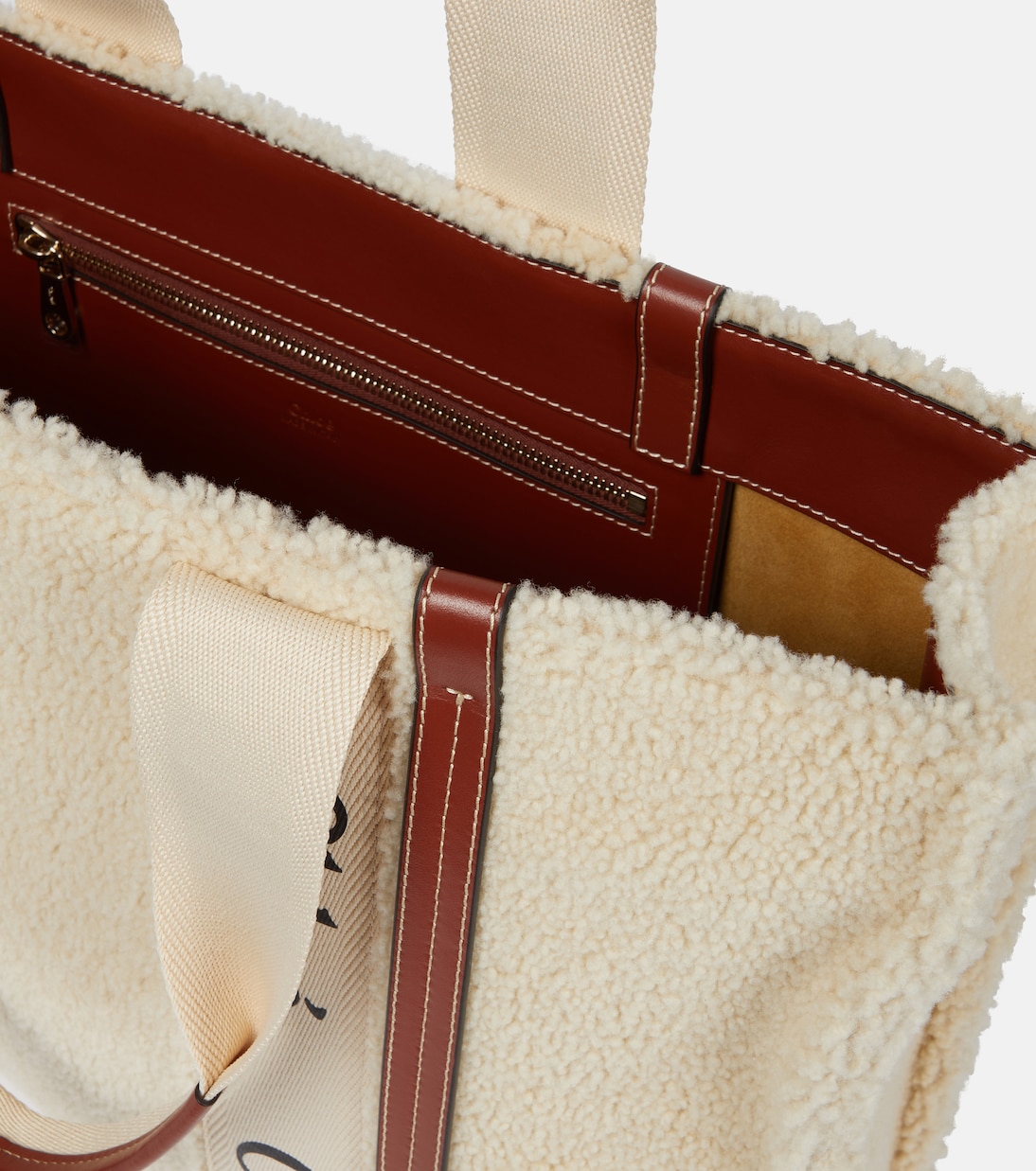 Cabas Large Woody en shearling et cuir | Chloé