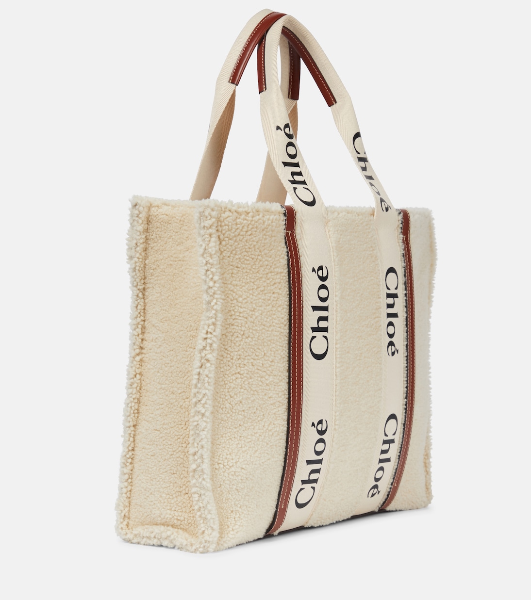Cabas Large Woody en shearling et cuir | Chloé