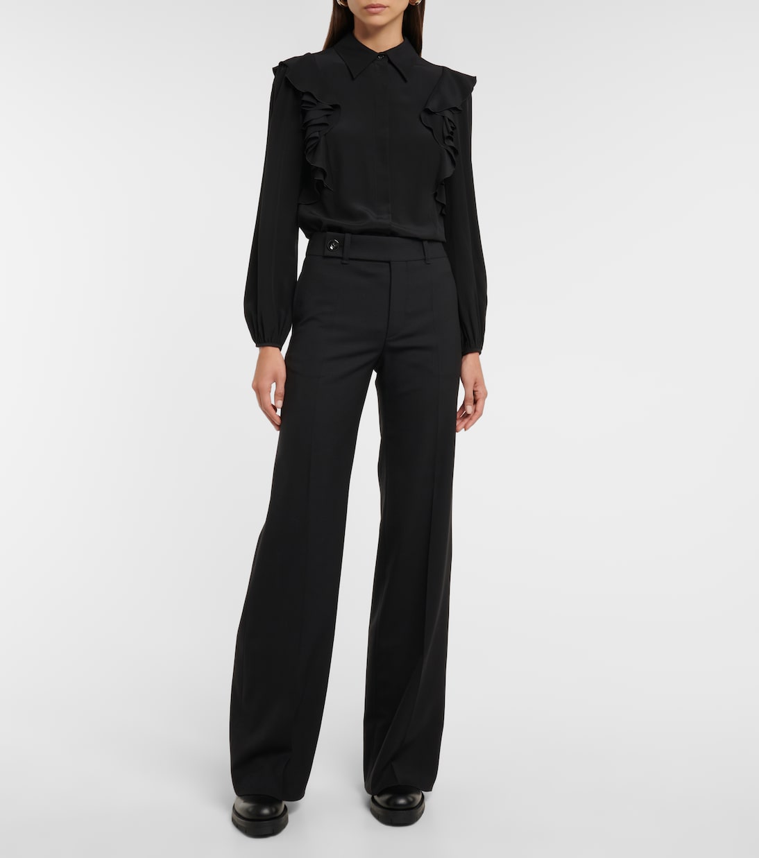 High-rise wool-blend straight pants | Chloé