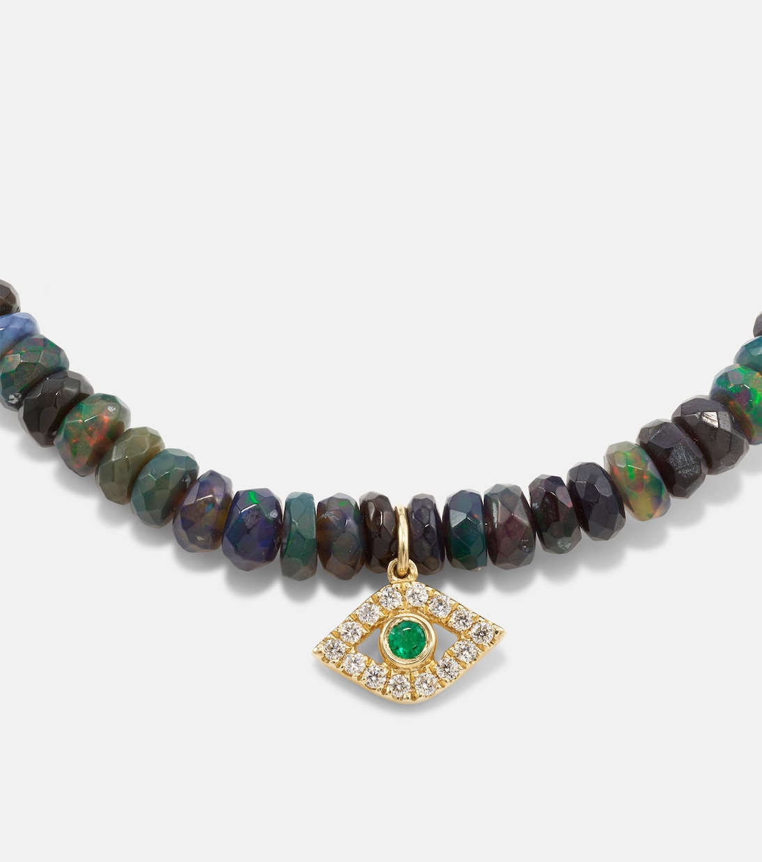 Bracciale in oro 14kt con occhio malocchio, perline di opale e diamanti, design moderno per giovani