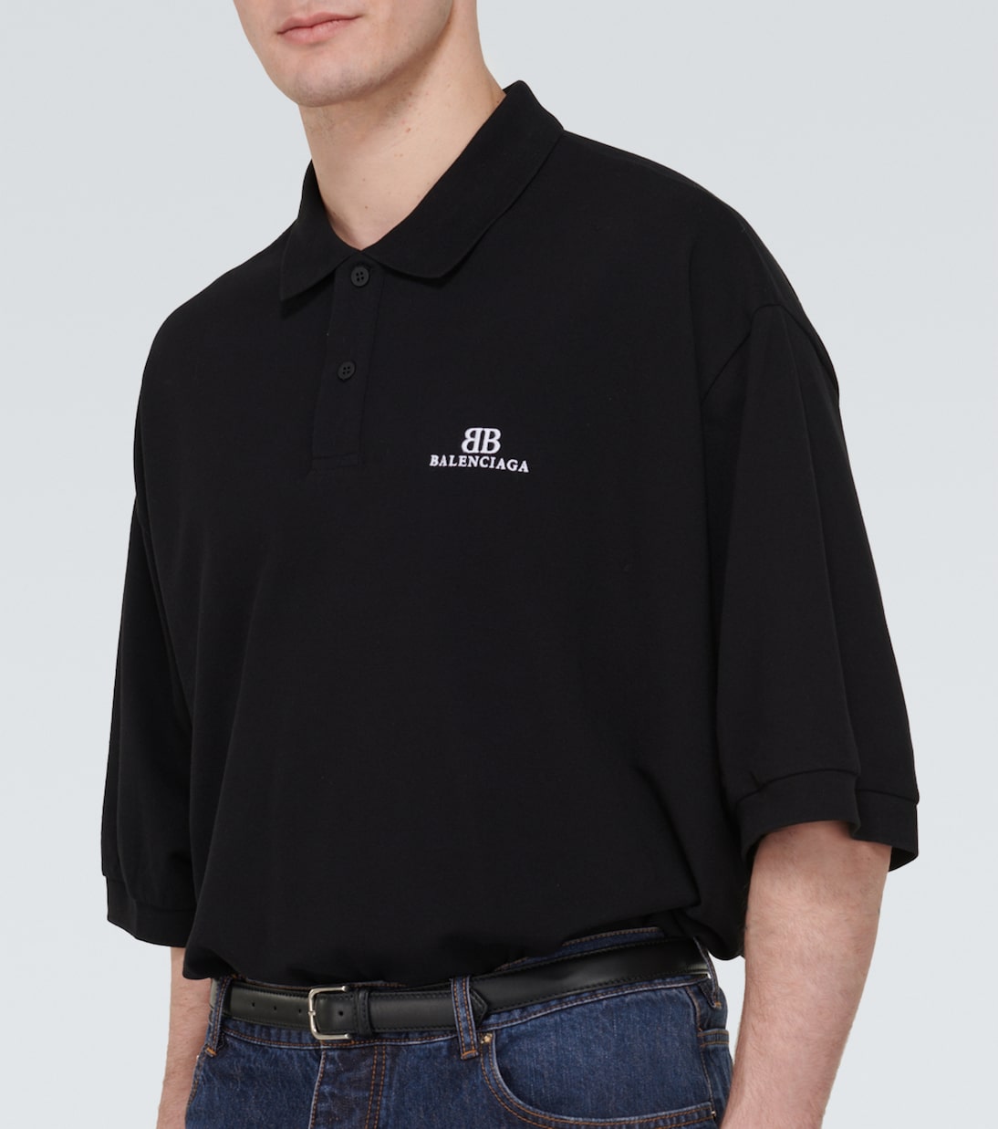 Oversized cotton pique polo shirt in black Balenciaga Mytheresa