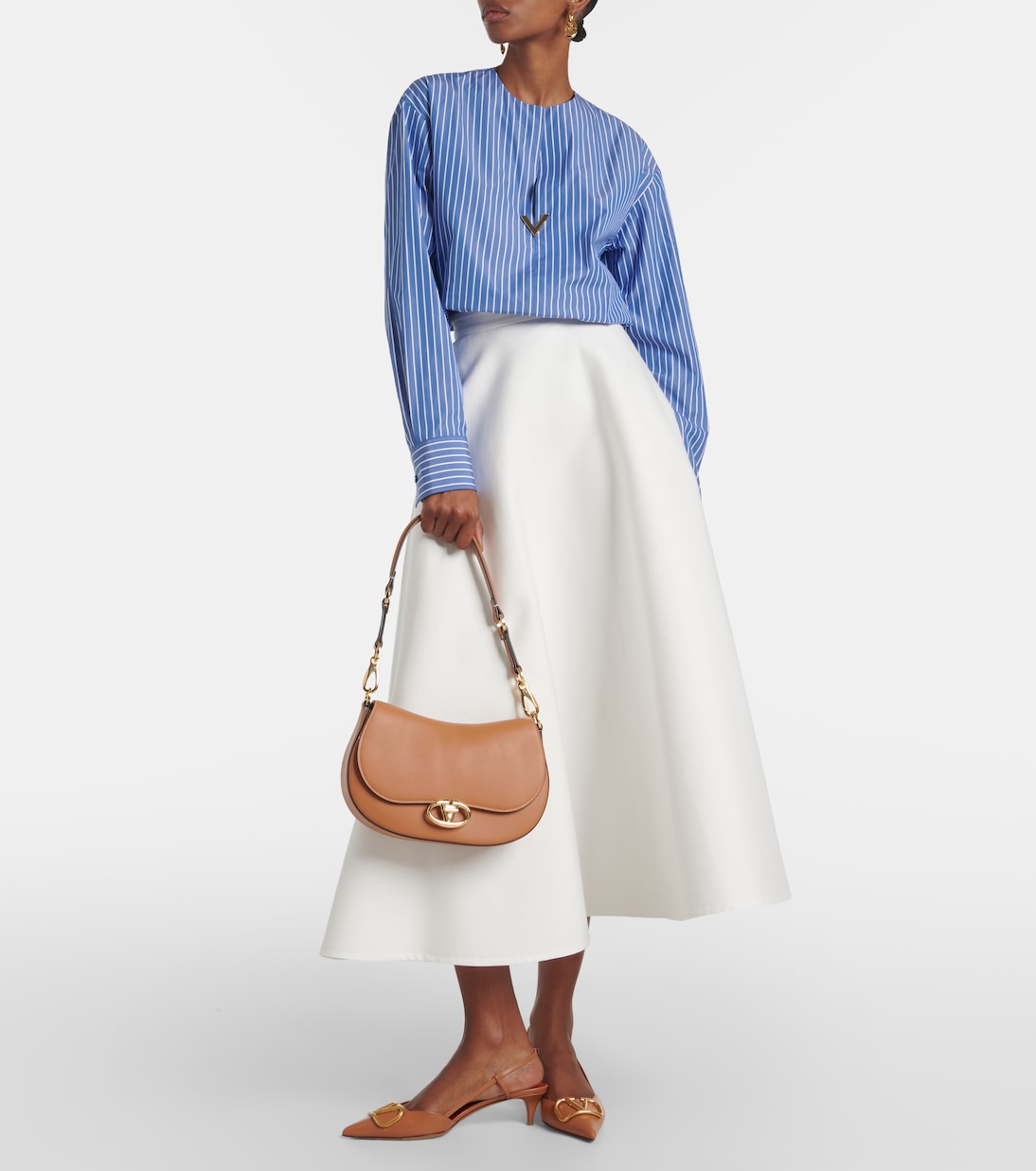 Blouse VGold rayée en coton | Valentino