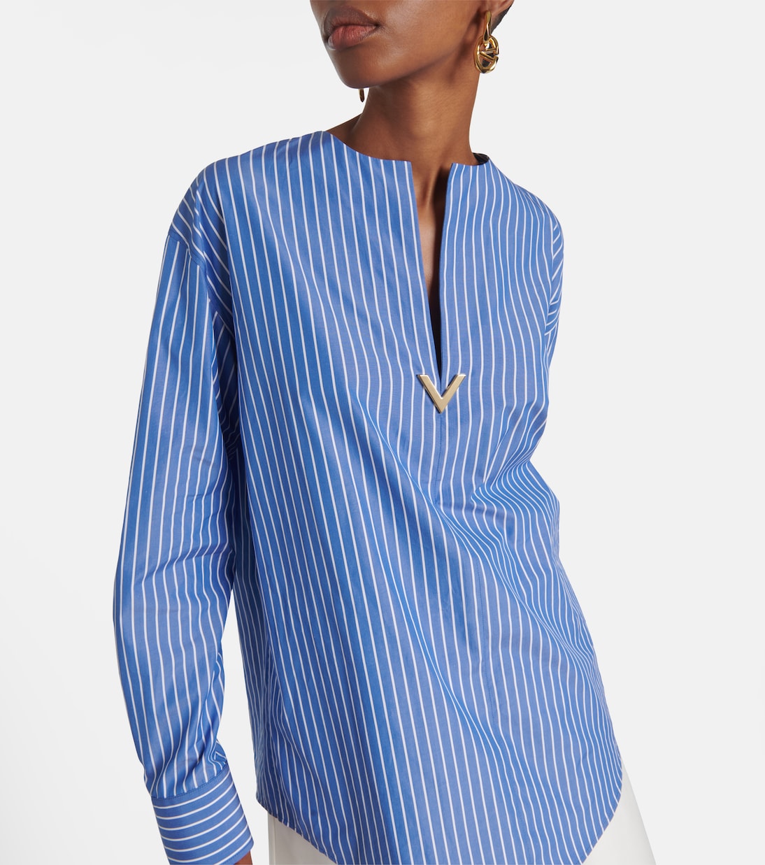 Blouse VGold rayée en coton | Valentino