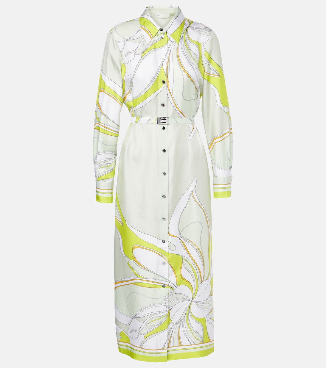 Printed silk twill shirt dress in green Tory Burch Mytheresa