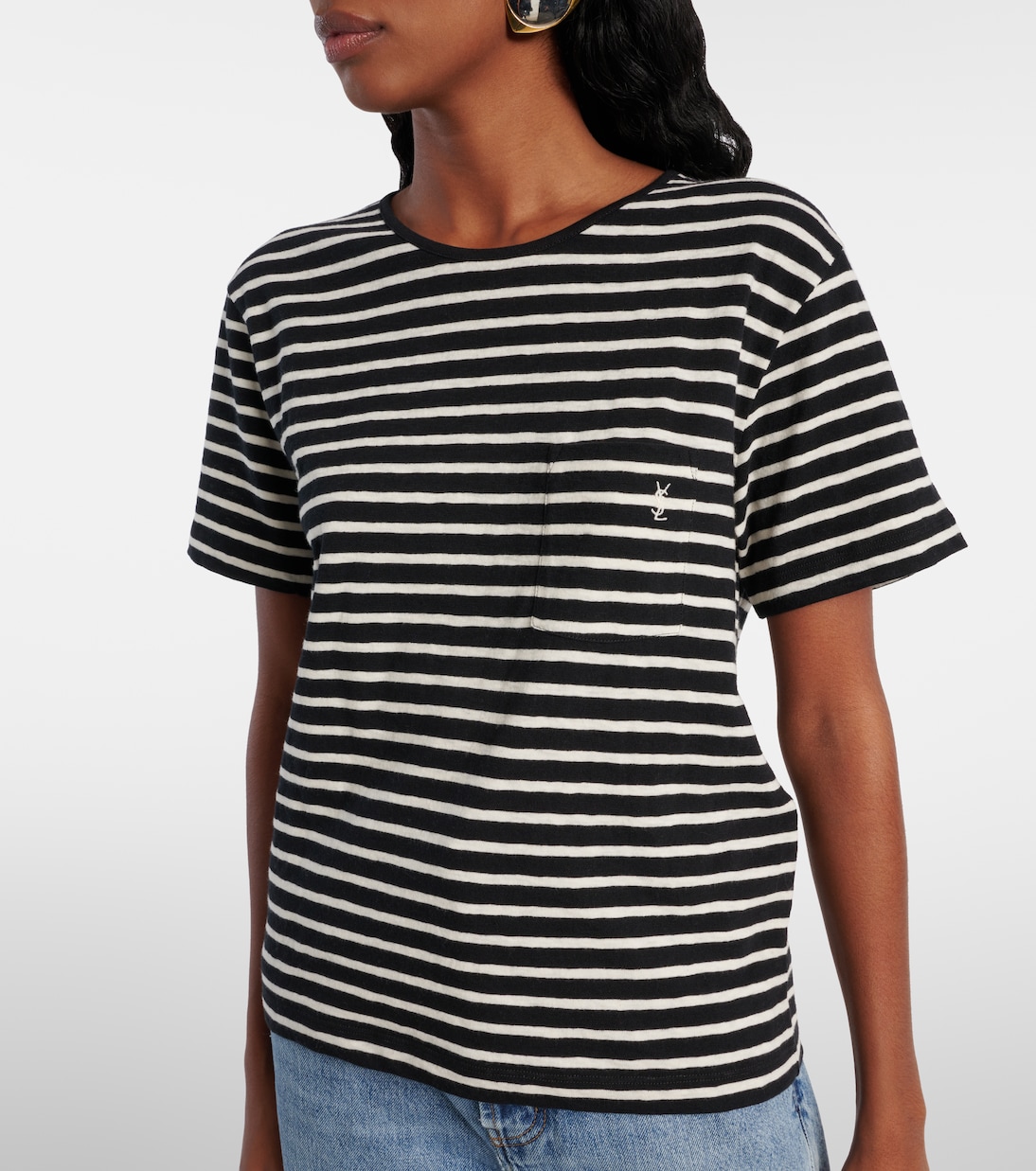 T-shirt Cassandre rayé en coton | Saint Laurent