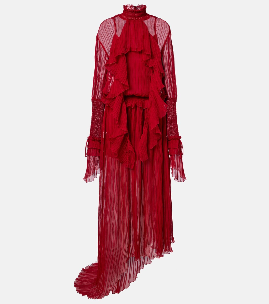 Abito lungo in chiffon di seta con ruches | Blumarine