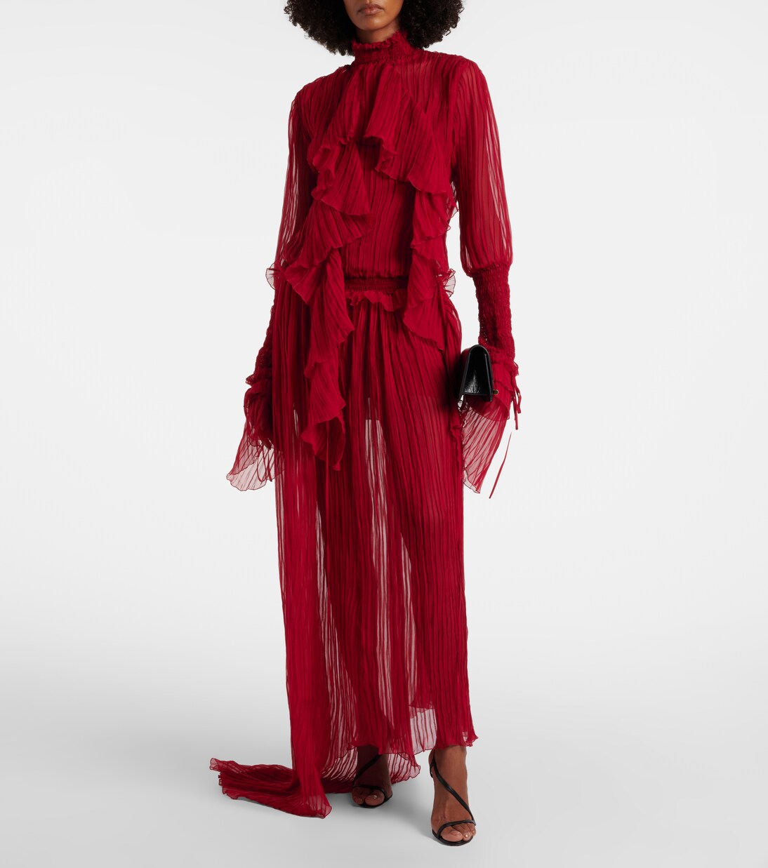 Abito lungo in chiffon di seta con ruches | Blumarine