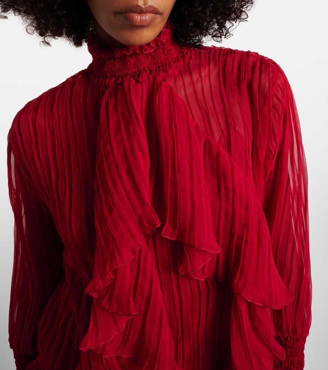 Abito lungo in chiffon di seta con ruches | Blumarine