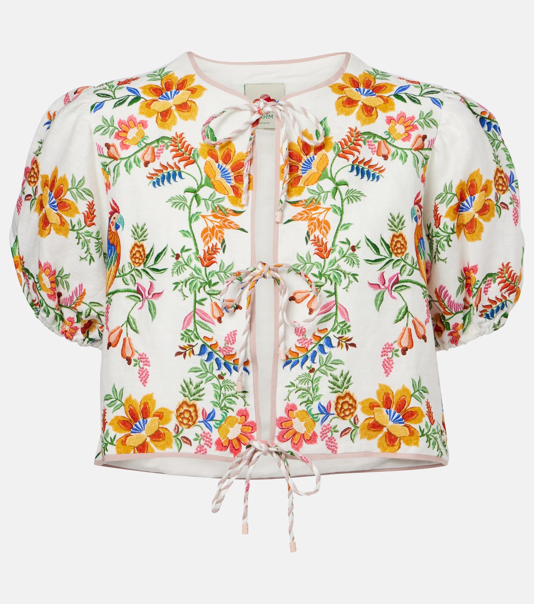 Floral puff-sleeve linen blouse | Farm Rio