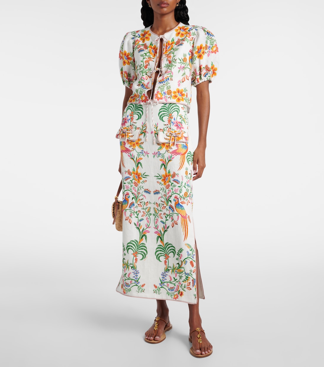 Floral puff-sleeve linen blouse | Farm Rio