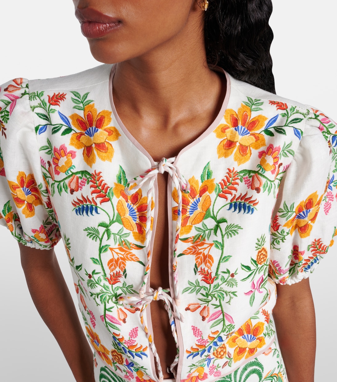 Floral puff-sleeve linen blouse | Farm Rio