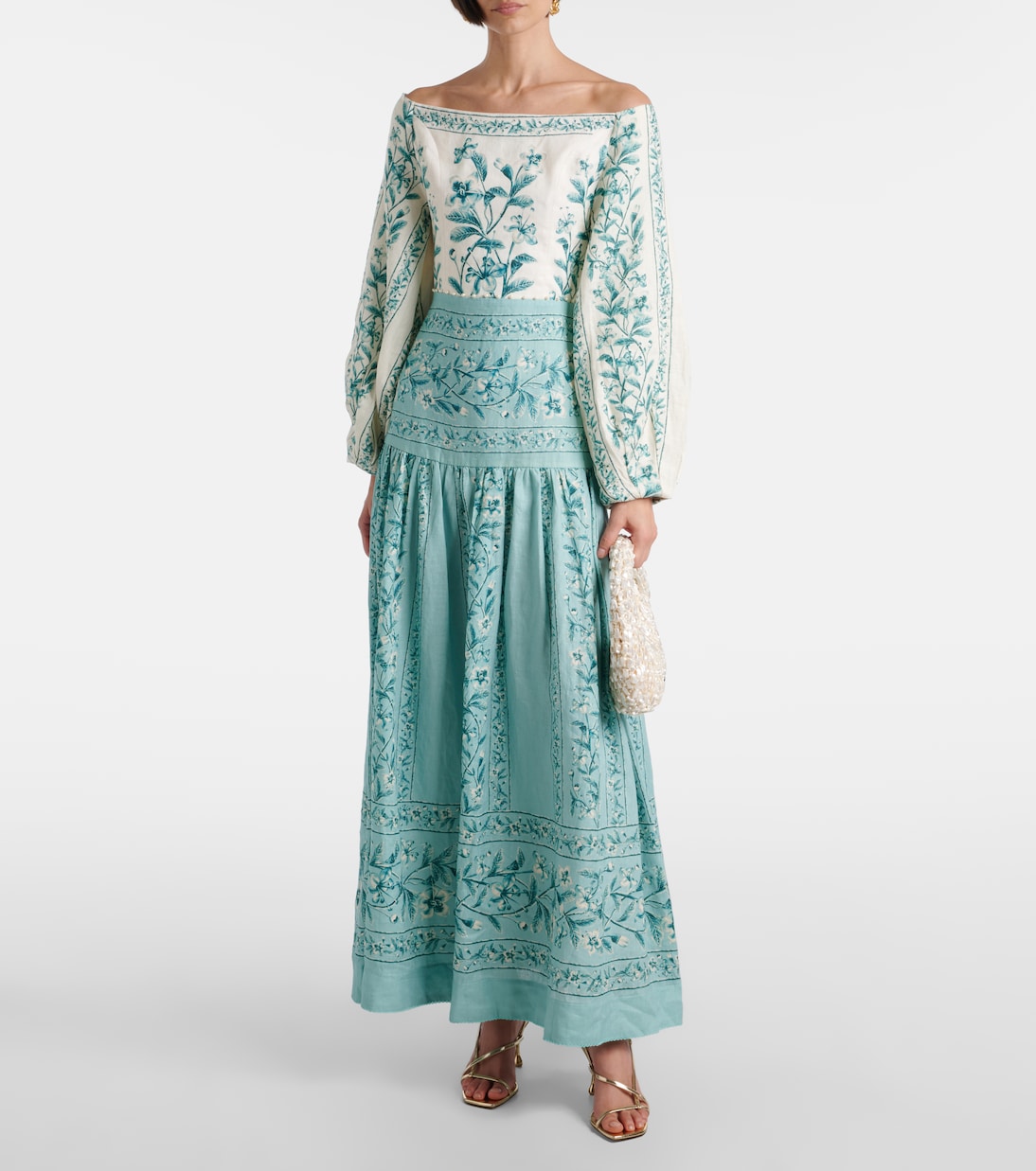 Off-Shoulder-Maxikleid Senlis aus Leinen | Agua by Agua Bendita