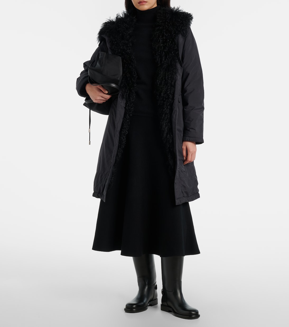 Hooded shearling-trimmed down coat | Yves Salomon