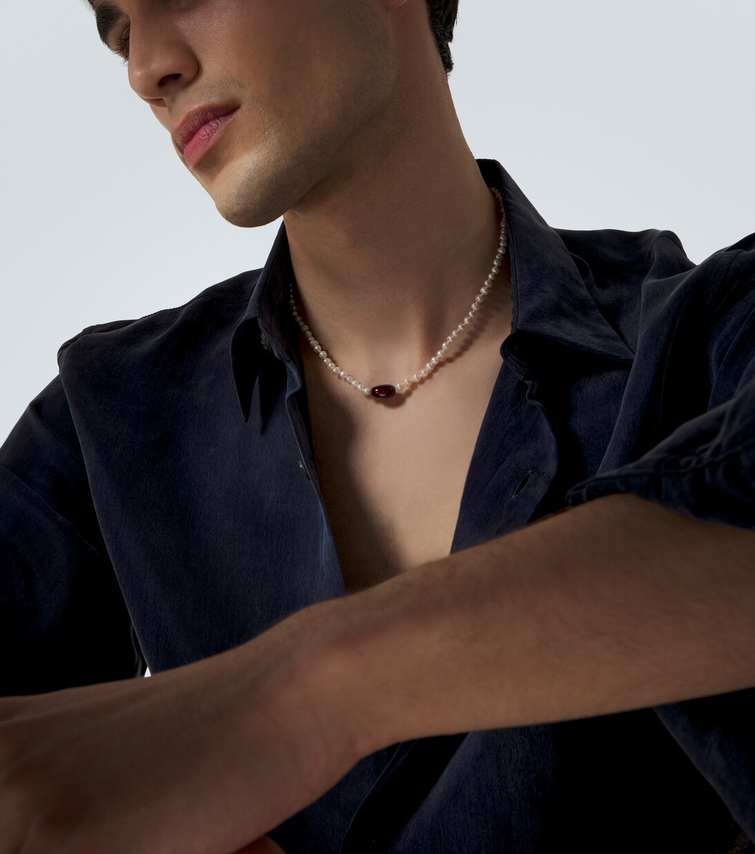 9kt gold (375/1000) beaded necklace with freshwater pearls and hessonite | Ileana Makri