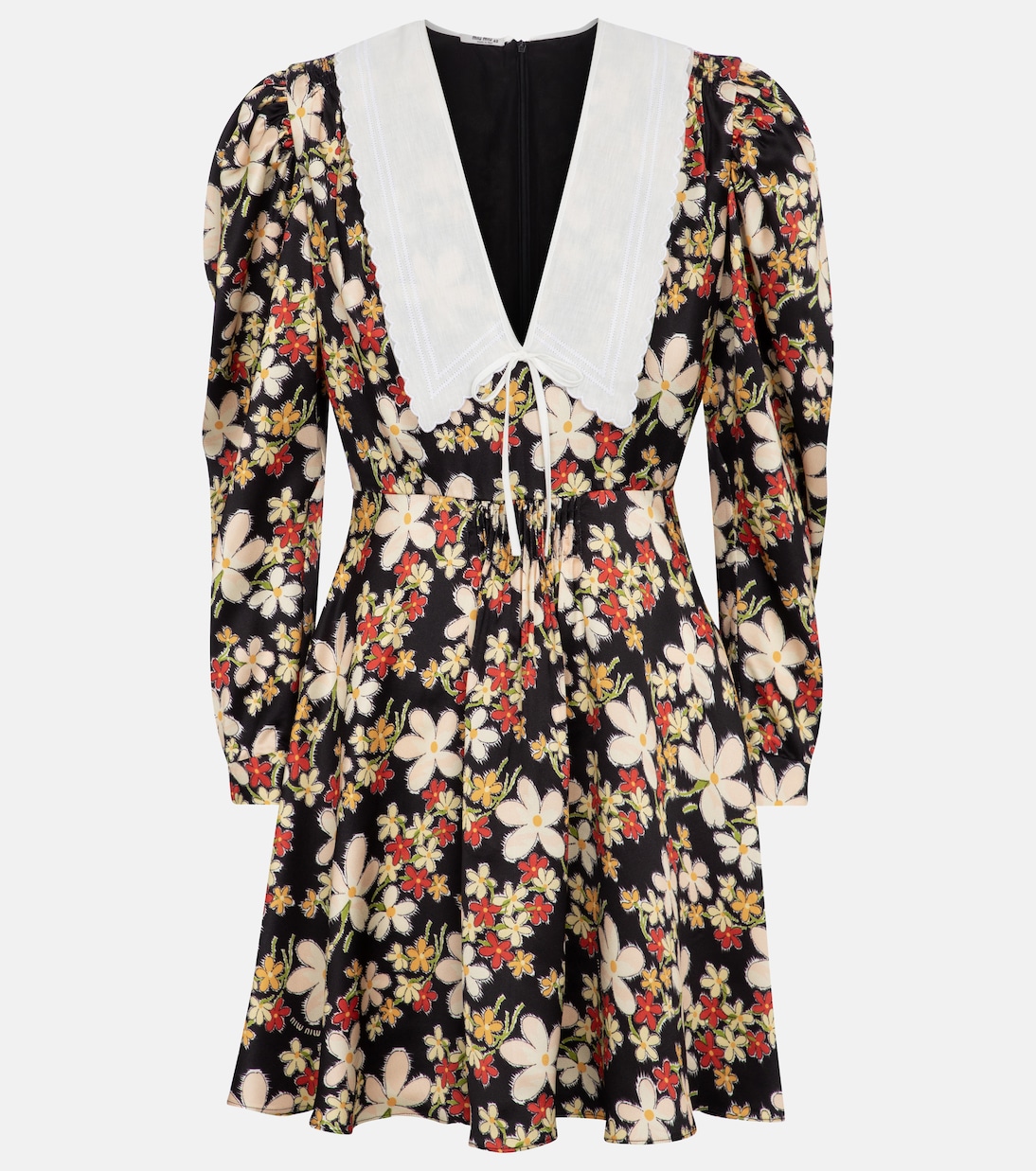Robe en satin sablé à fleurs | Miu Miu