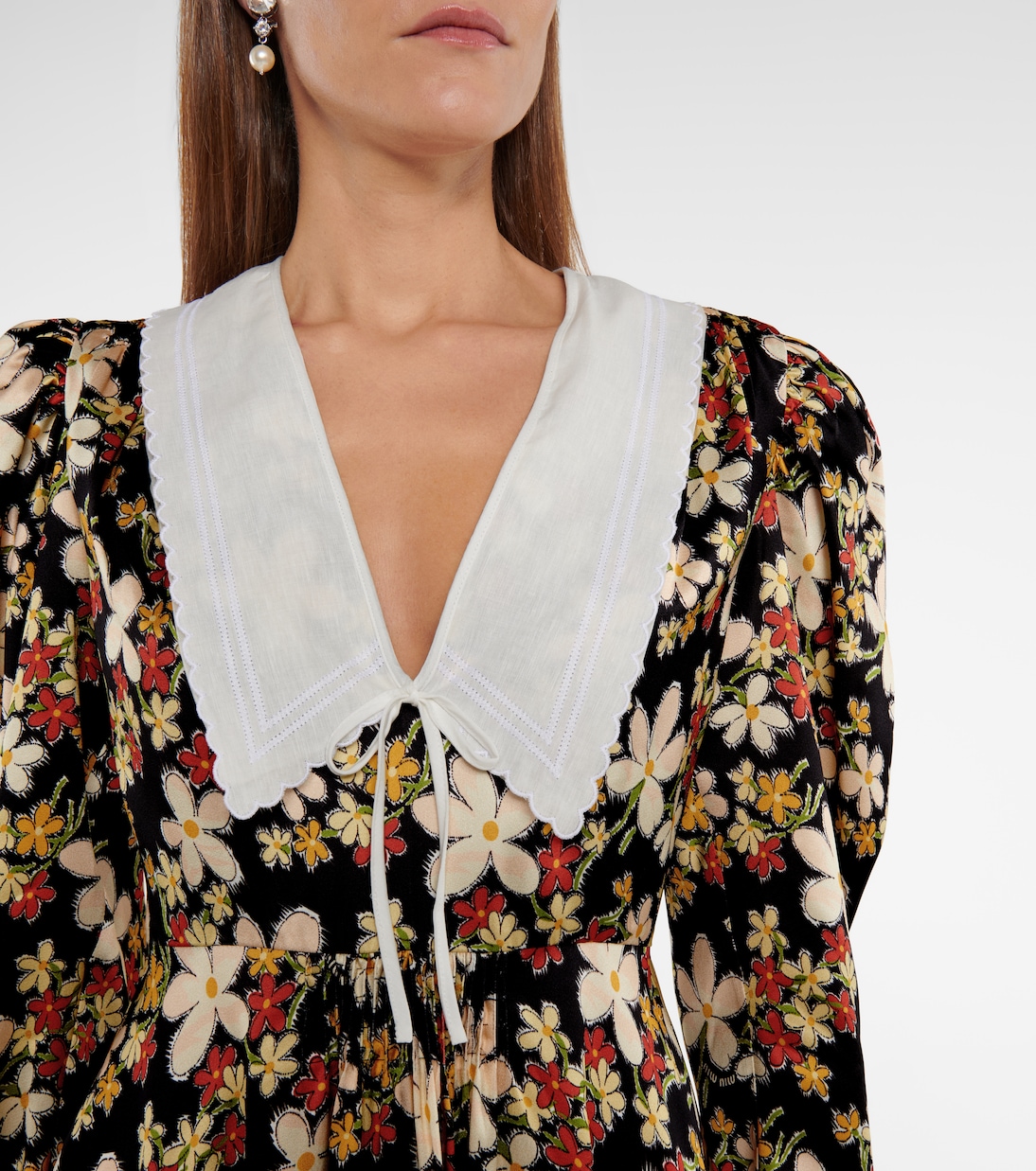 Robe en satin sablé à fleurs | Miu Miu
