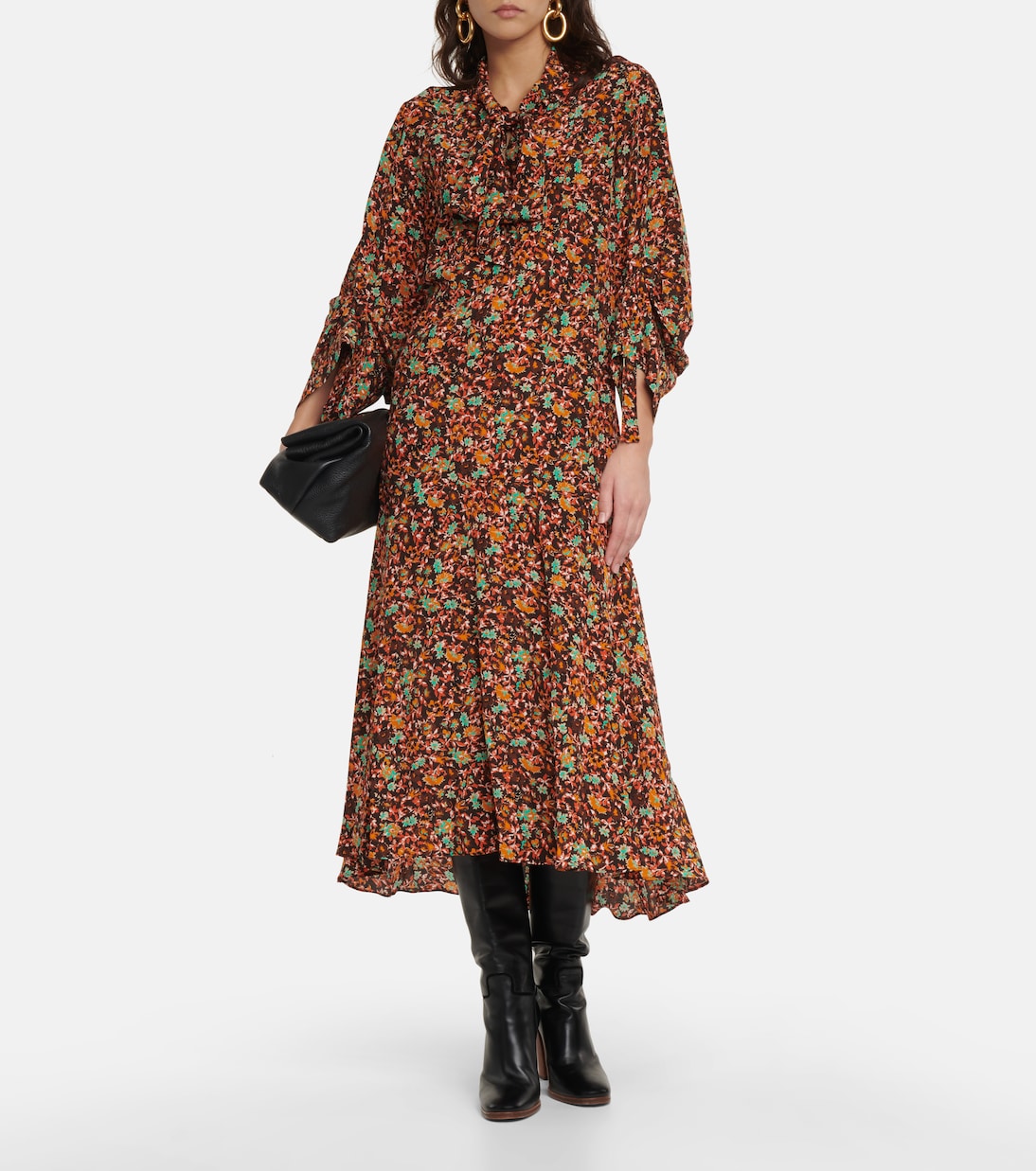 Floral silk tie-neck midi dress | Victoria Beckham
