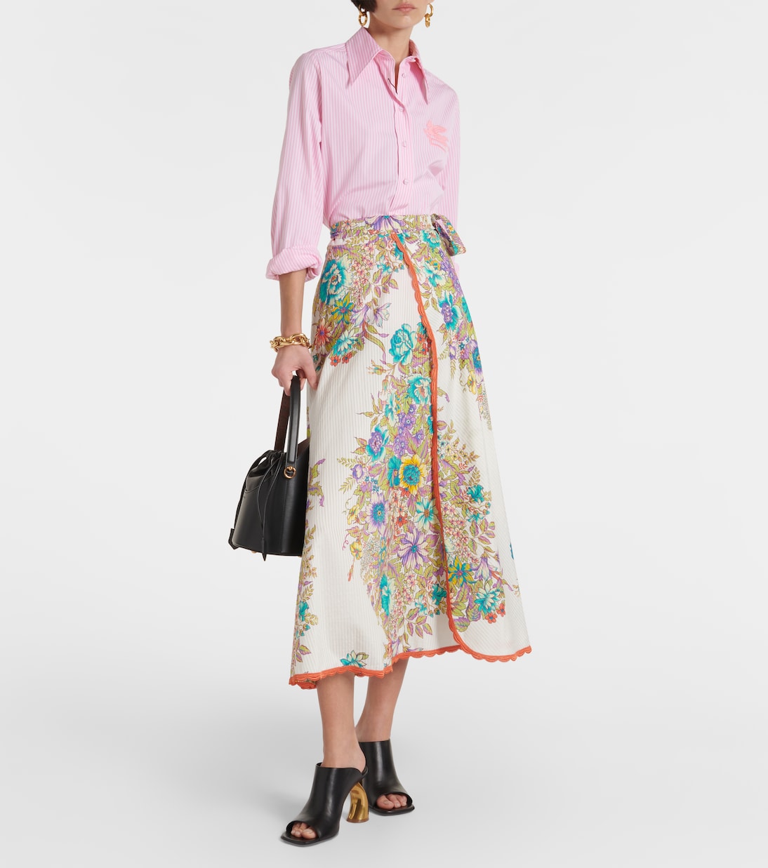 Falda midi de algodón y seda floral | Etro